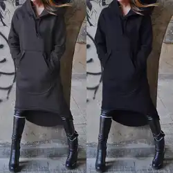 Ассиметричные женские свитшоты с капюшоном средней длины Vestidos 2019 ZANZEA плюс размер толстовки платье Женский Повседневный пуловер с длинными