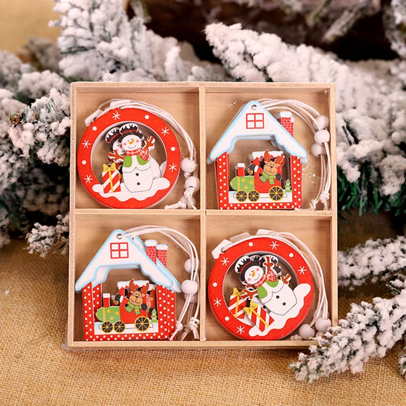 12Pcs Christmas Snowflakes Wooden Pendants Xmas Tree Ornaments Home Hanging Decor Christmas Decorations for Home Navidad 2020