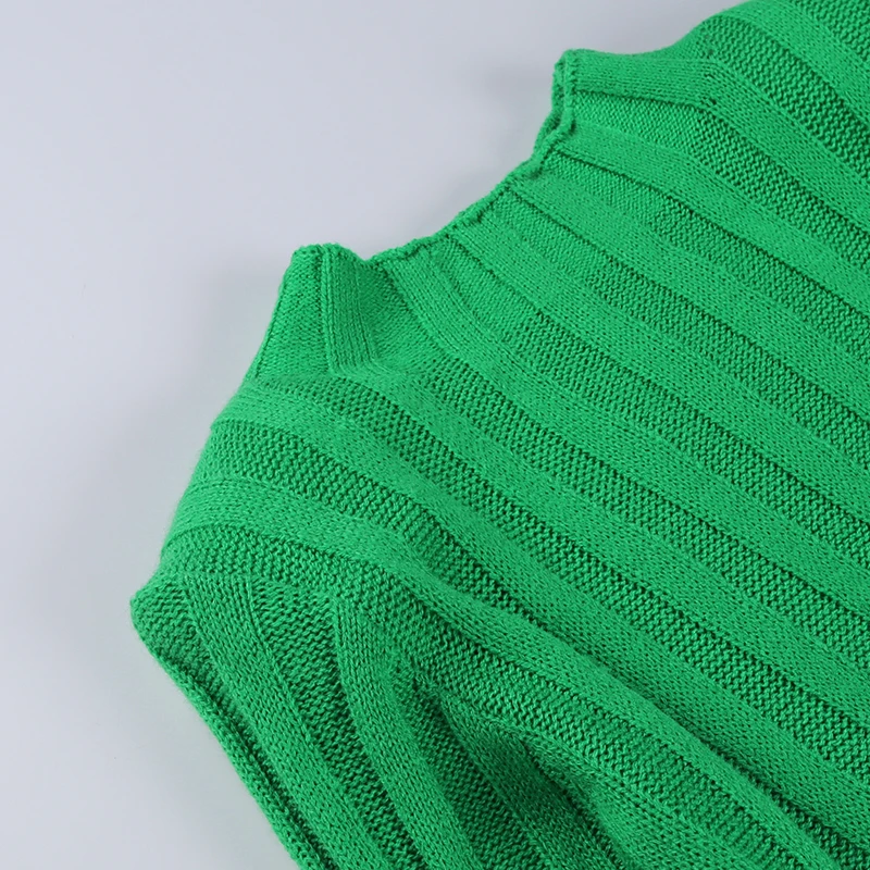 Fashion Ribbed Women's Turtleneck Sweater Green Long Sleeve Shrugs Knitwear Jumper Female Knitted Tops 2025 Autumn Winter