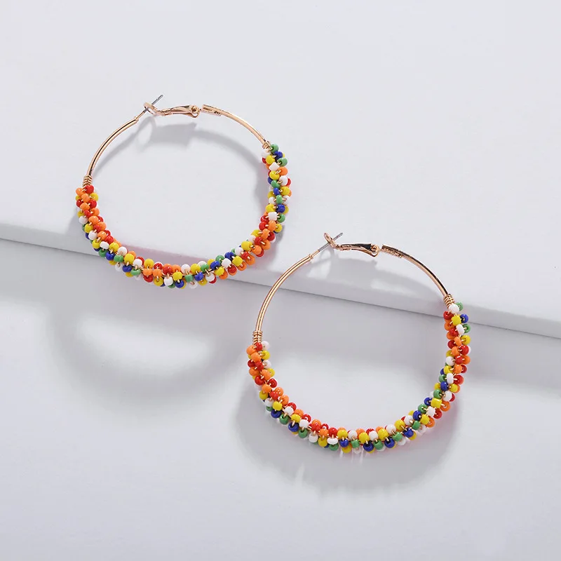 

Brand Designer hoop Earrings Copper Earring Color Mixed Color Rice Beads Hand-woven Earrings Hoops Gold Fashion Jewelry Brincos