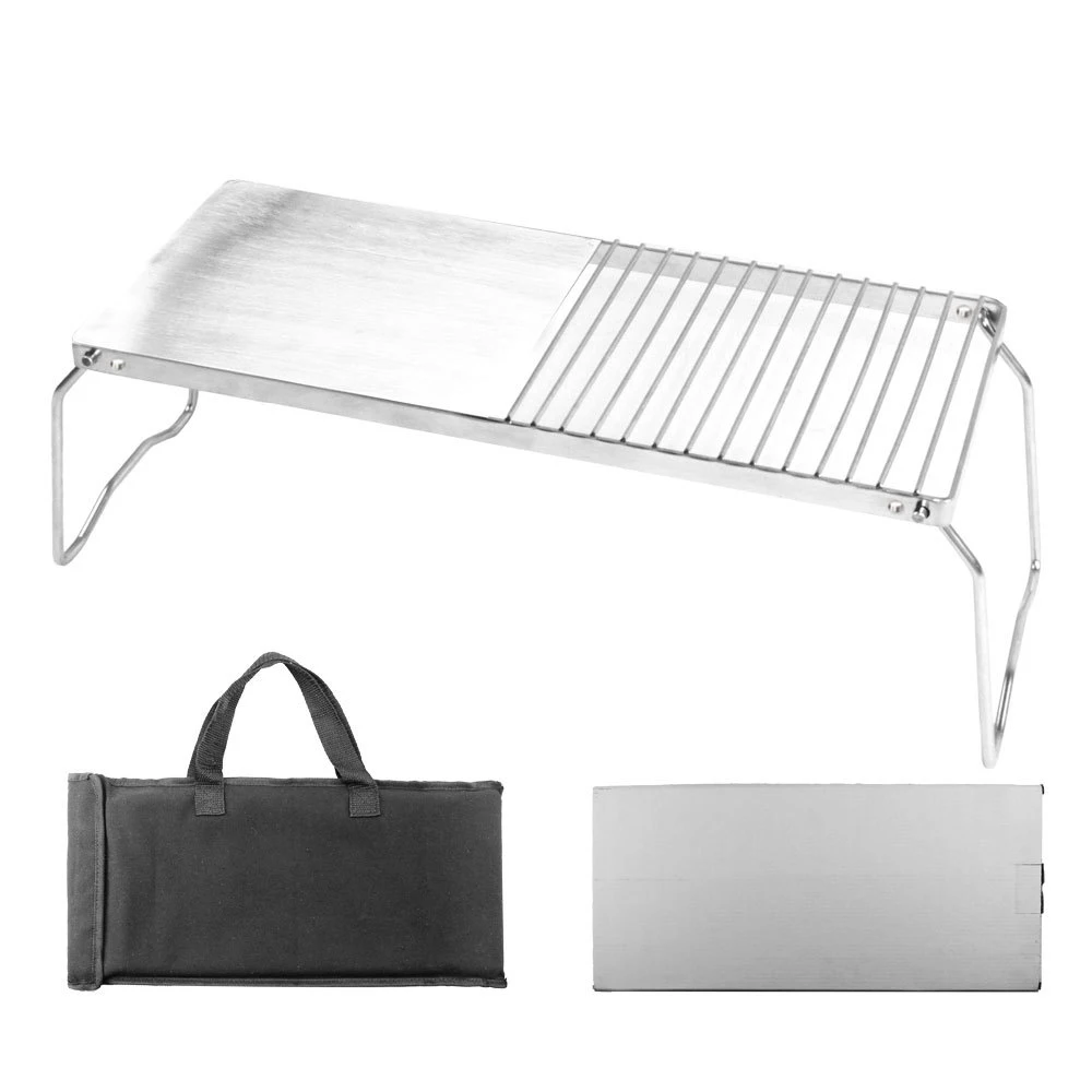 2 in 1 Outdoor Folding Stove Stand Barbecue Grill Camping Table Pot Holder BBQ Net Firewood Bracket For Hiking Picnic Party | Спорт и