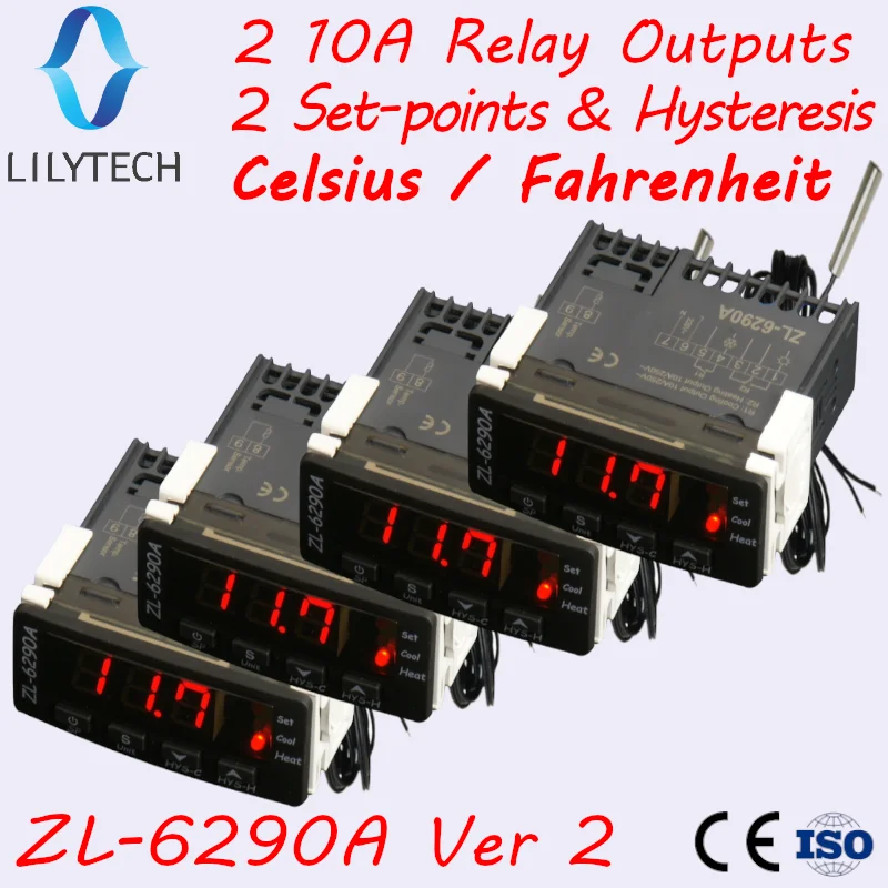 ZL 6290A 4 шт. в упаковке по Цельсию Фаренгейту двойной выход 10A термостат для