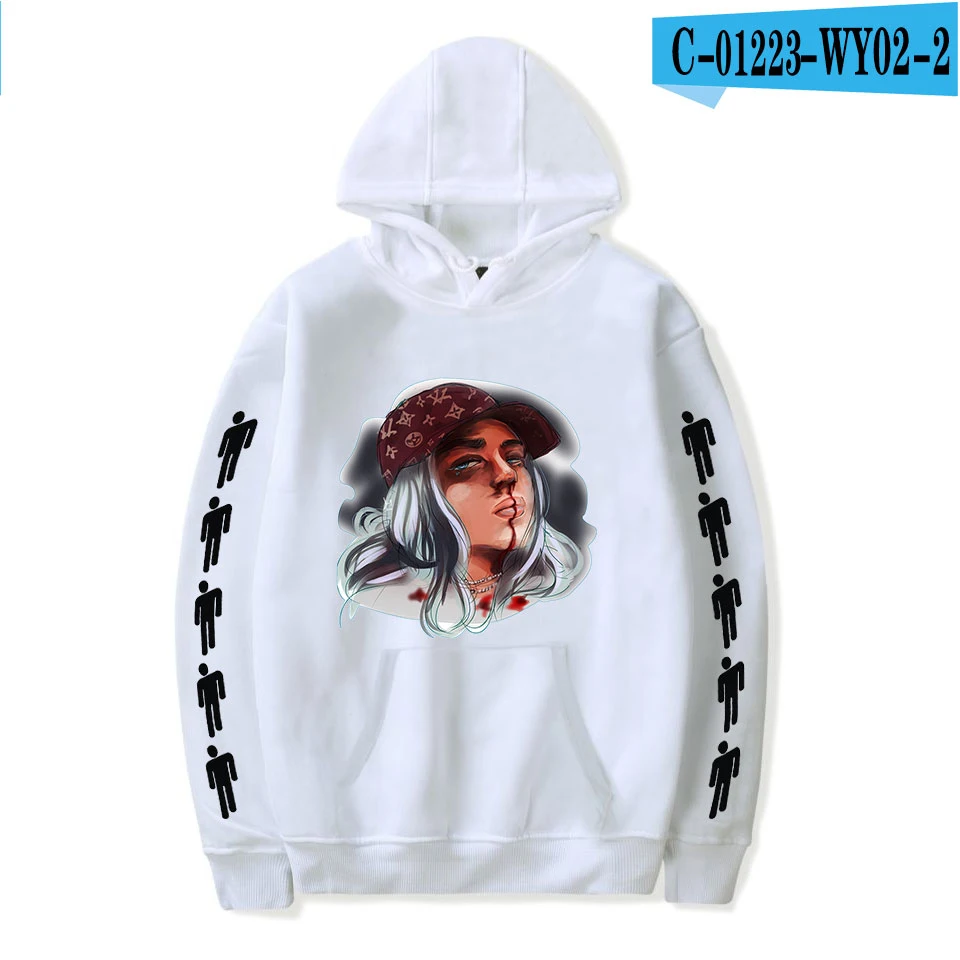As picture Толстовки для женщин и мужчин; модная Толстовка Billie Eilish с капюшоном; повседневные Черные толстовки с принтом; сезон осень-зима; пуловеры; толстовки для девочек - Цвет: As picture