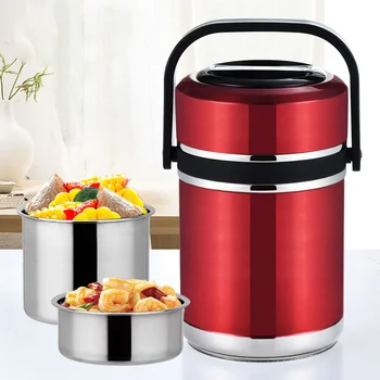 

Stainless Steel Lunch Box Insulation 12 Hours Insulation Lunch Box Barrel Double Three-layer Student Large Capacity Stainless
