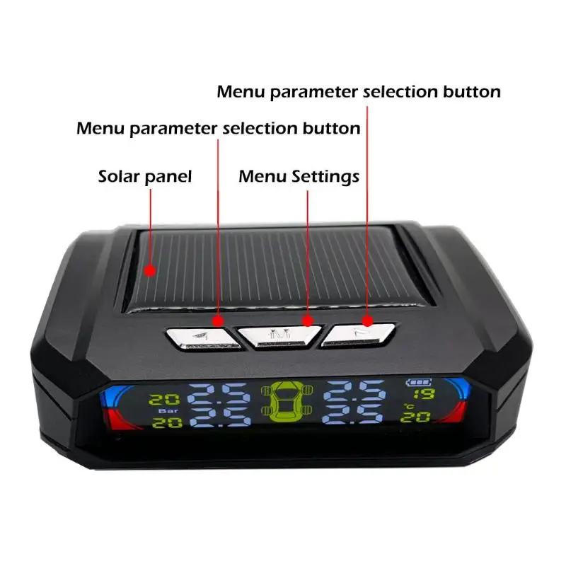 Автомобильная система контроля давления в шинах TPMS, AN-06A, солнечный ЖК-дисплей с 4 датчиками, стабильный сигнал, сигнализация большого объема, звуковое оповещение