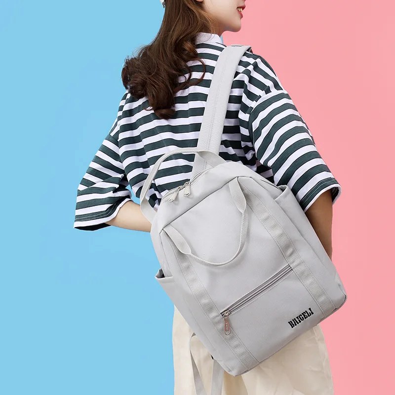 

2019 New Style Casual Nylon + 6 Backpack Women's College Style School Bag Korean-style Solid Color Versatile Large Capacity Bag