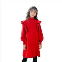 Платье-свитер для девочек; зимние плотные Хлопковые вязаные платья; модная повседневная одежда для девочек-подростков; Рождественская одежда для больших девочек