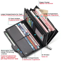 WILLIAMPOLO Long Wallet Men Clutch Bag With Strap Leather Men's Phone Credit Card Luxury Removable Card Holder Walet PL191469 2