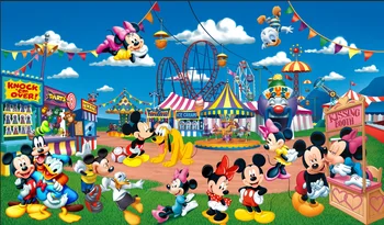 

7x5ft Cute Mickey Minnie Mouse Park Blue Sky White Clouds Custom Wrinkle Free Photo Background Backdrop Thicker Polyester Fabric