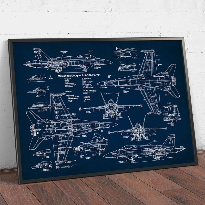 Air-Force-Plane-F18-Hornet-Patent-Prints-Airplane-Poster-Fighter-Jet-Blueprint-Art-Canvas-Painting-Picture (2)