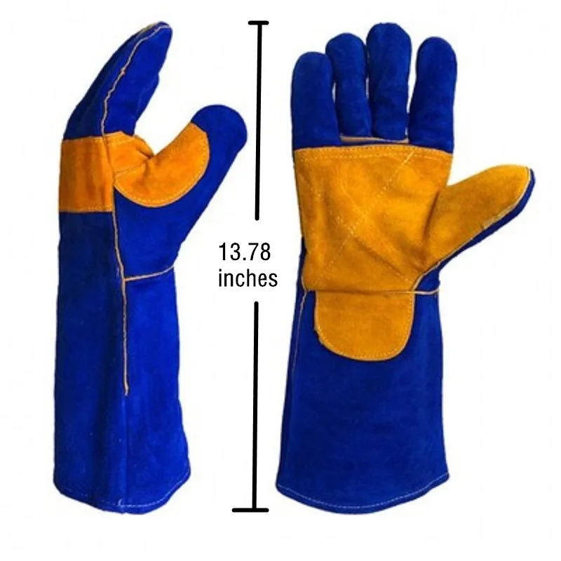 gloves Сварочный костюм кожаная сварочная куртка 85 см длинная сварочная одежда пальто анти-ожоги огнестойкий сварочный фартук с шеей и рукавами - Цвет: gloves