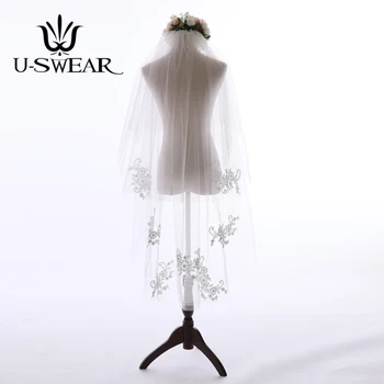 

New Arrival 2 Tiers Veils Wemen Wedding VeilsFlora Applique Lace Bridal Velos De Novia Wedding Accessories Lace Bridal Veil