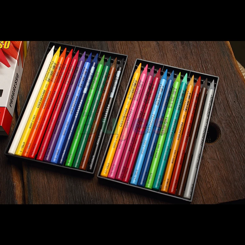 KOH-I-NOOR Progresso - 24 Woodless Coloured Pencils. 8758, 유성 컬러 리드 연필, 풍부한, 색소, 래커에 싸인 단색