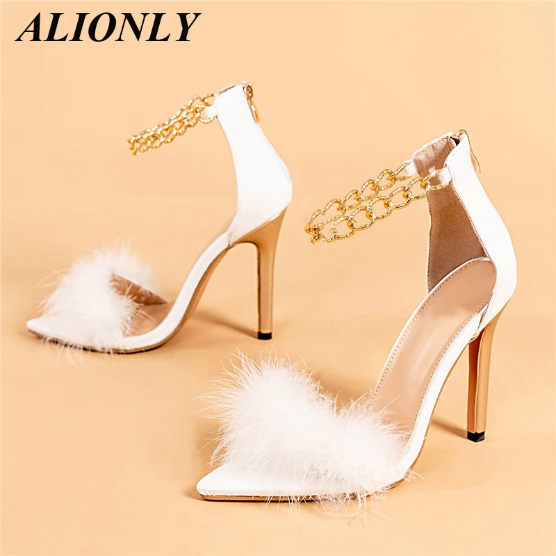 

Alionly New Hairy Pointed High Heel Shoes for Women 2022 Summer Fashion Sandals Chaussure Femme