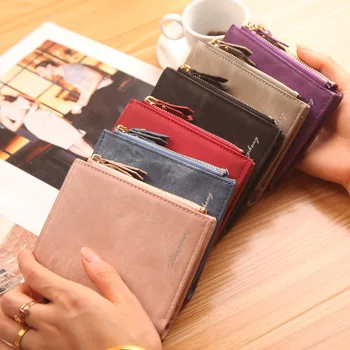 

Wallet Woman Short Retro Canvas Pattern Multifunctional Folding Buckle Double Zipper Zero Wallet
