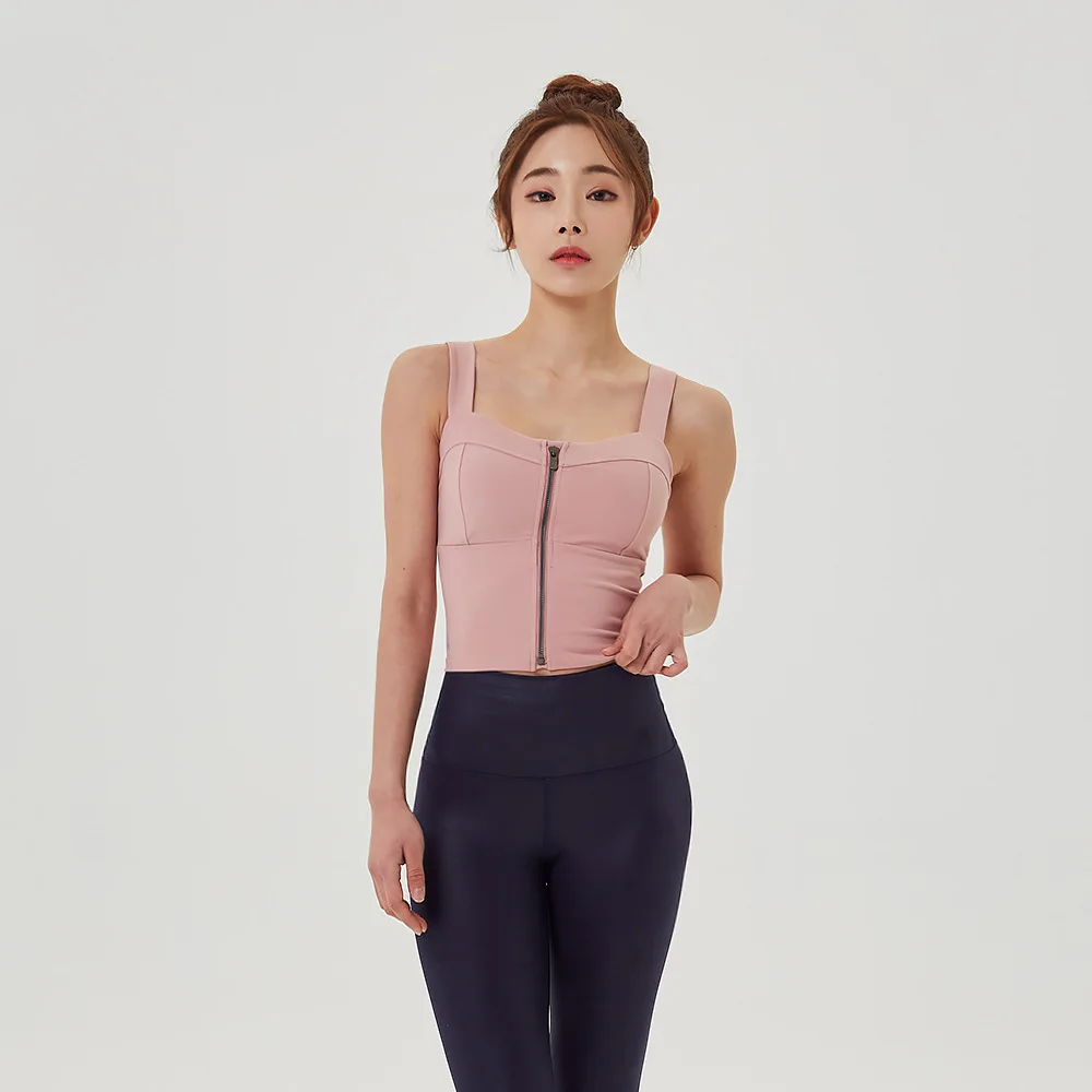 

Korean-style Spring And Summer New Style Yoga Vest Shock-resistant Gathering Bra Dance Fitness Sports Camisole Zipper Tops Women