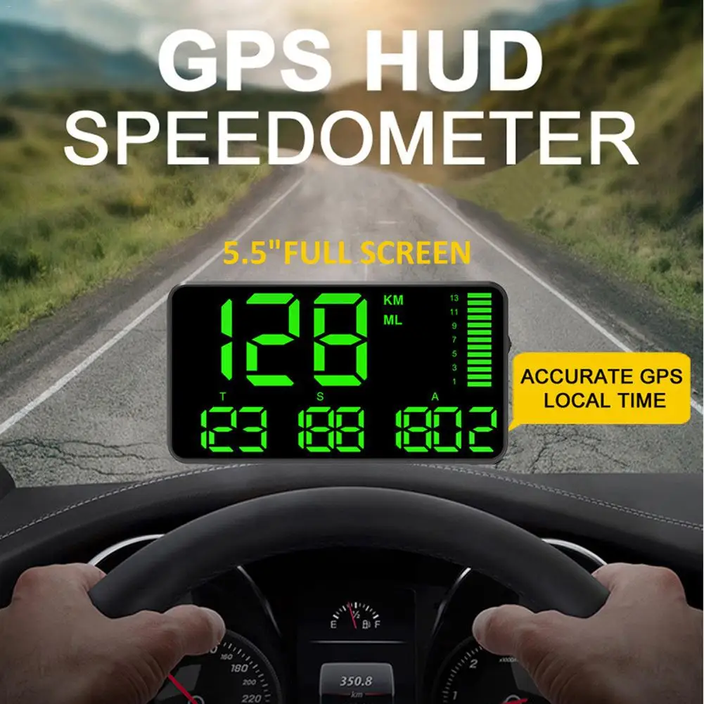 Цифровой универсальный gps HUD измеритель скорости дисплей Head Up дисплей Автомобильный грузовик одометр превышение Предупреждение C90 часы 5.5in большой экран