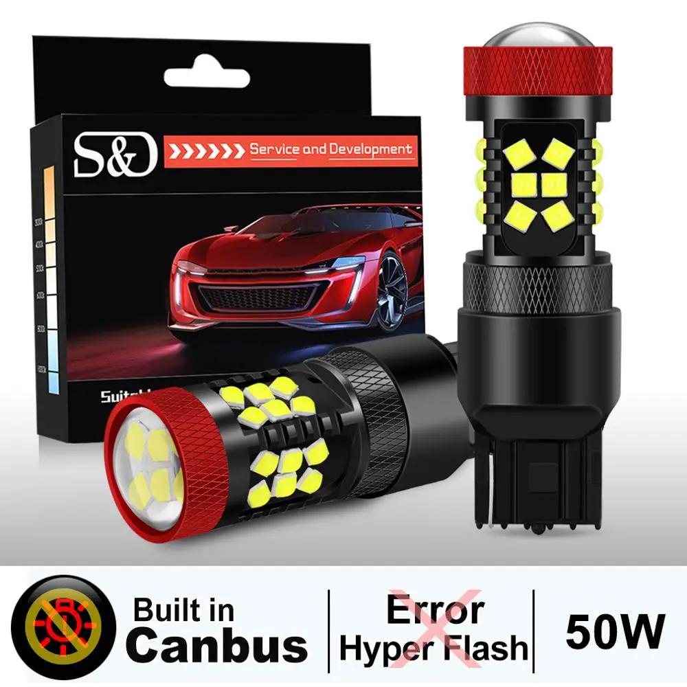 

2Pcs T20 LED CANBUS Bulb No Hyper Flash 7443 7440 W21/5W LED W21W P21/7W Car Lights Amber Yellow Red Turn Signal Reverse Lamp