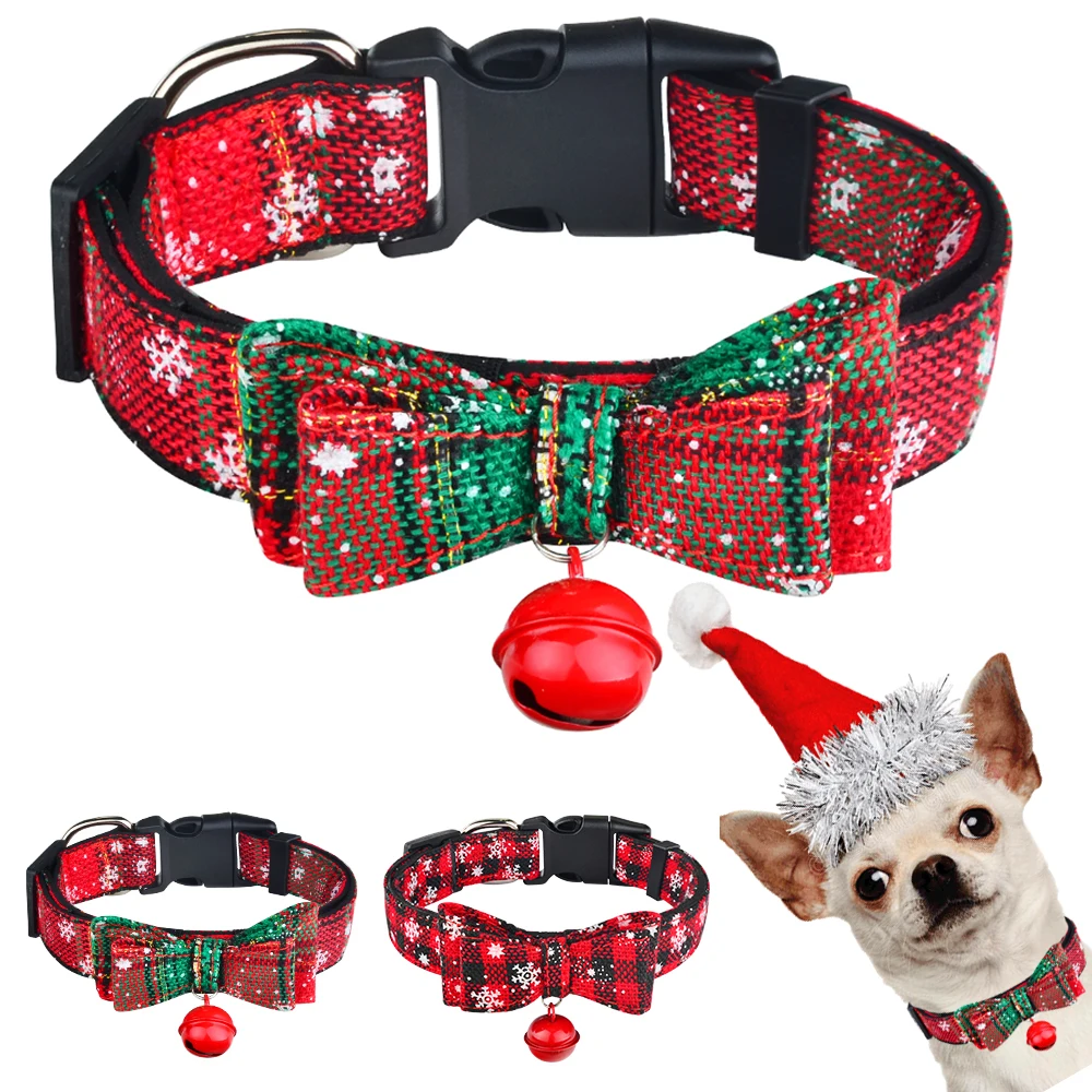 

Christmas Dog Collar & Bell Fabric Female Male Puppy Pet Bow Tie Adjustable XS-M-L Pretty Lovely Nylon pet accessories dogs