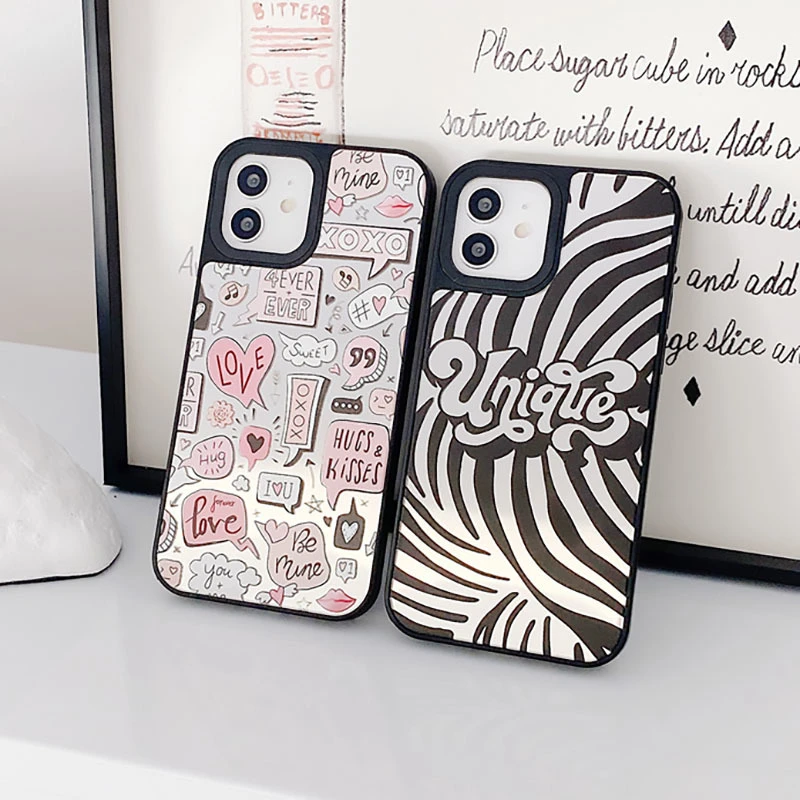 Casing Ponsel Label Simbol Teks Mode untuk iPhone 12 Mini 11 Pro X XS MAX XR 7 8 6 6S Plus SE 2 Mewah Sampul Cermin Ins