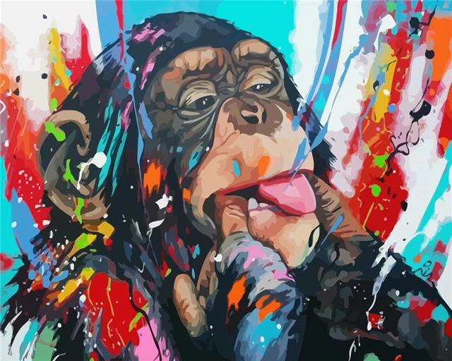 JSDJZSH Scimmia Fai-da-Te Dipinta da Numeri Animali Pittura Calligrafia Pittura acrilica da Numeri per la Decorazione Domestica opere dArte 40x50 cm 