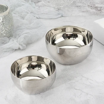 

Stainless Steel Bowls Rose Gold Silver Double Layer Insulated Rice Noodle Food Container Kids Children Tableware
