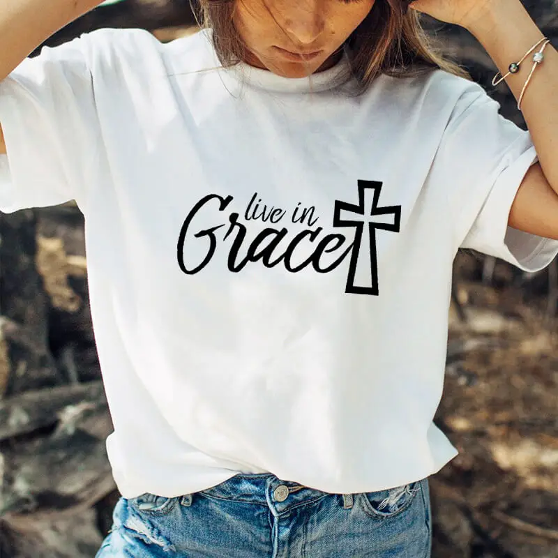 Женская забавная летняя футболка с принтом live in grace Новое поступление