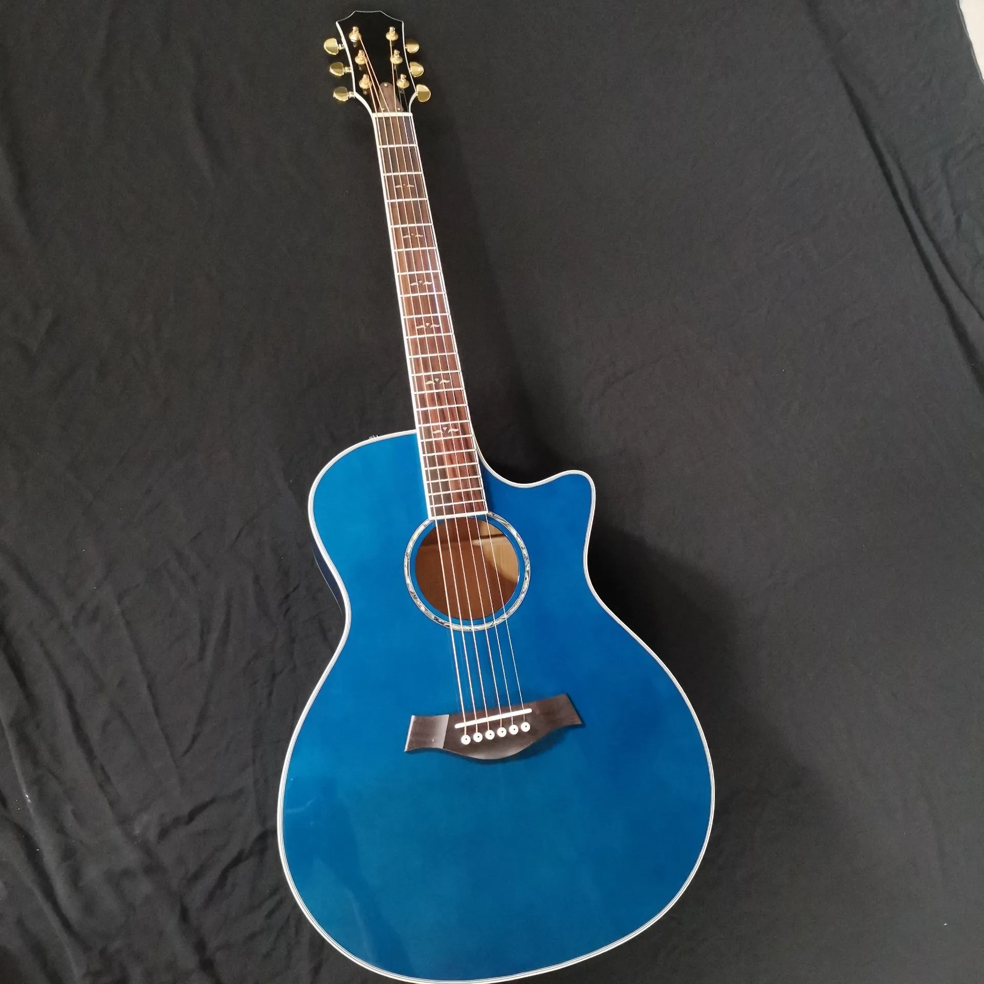 free shipping custom electric acoustic guitar Cutaway blue acoustic