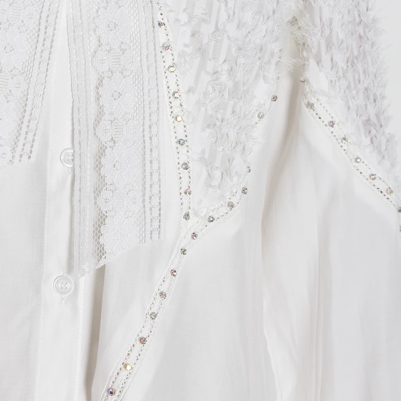 TWOTWINSTYLE Лоскутная кисточка Бисероплетение Рубашки для женщин лук воротник фонарь с длинным рукавом асимметричные блузы женская одежда