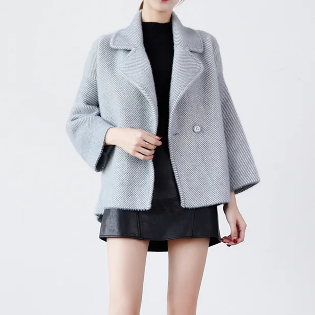 Women New Spring Autumn Faux Mink Cashmere Knitted Sweater Coat Female Striped Warm Coat Ladies Elegant Cardigans AQ623