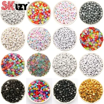 

500-100PCS Round Mix Color Acrylic Random Letter Beads for Jewelry Making Kid DIY Necklace Bracelet Loose Spacer 4X7MM