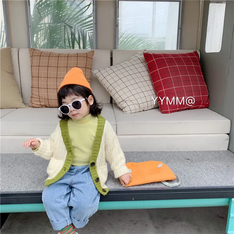 

You mao mi 2019 Autumn New Style Retro Casual Contrast Color Fashion-Style Loose-Fit Child Knitted Cardigan Coat