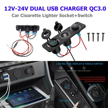 

DC12V-24V Car Cigarette Lighter Socket Dual USB Charger Voltmeter Switch Charger Power Adapter Outlet Accessories