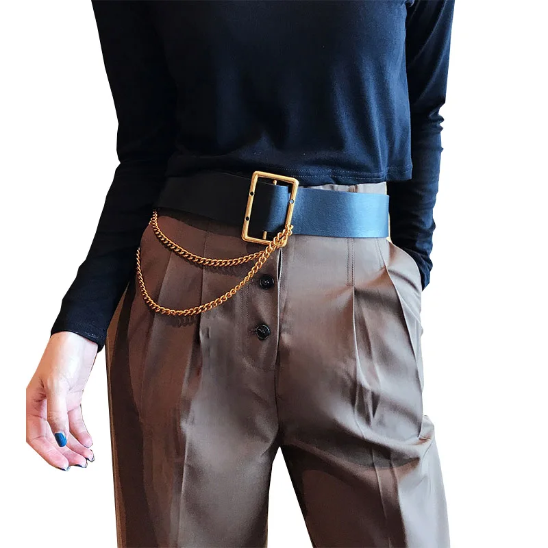 

2020 Vintage Women Sexy PU Leather Belts Gold Metal Chain Waist Belt Straps Punk Female Waistband Jeans Dress Accessories