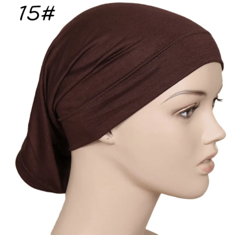 Мусульманские женщины внутренний хиджаб колпачки исламские подшарфики шапки ниндзя простой хиджаб выпадения волос шляпа капот мусульманский девушка хиджаб - Цвет: 15
