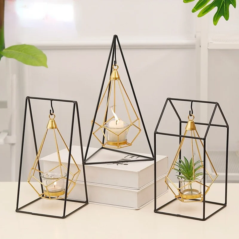 

Gold Geometric Iron Hanging Candlestick Home Decoration Candlestick Decoration Metal Candlestick Decorations for Home