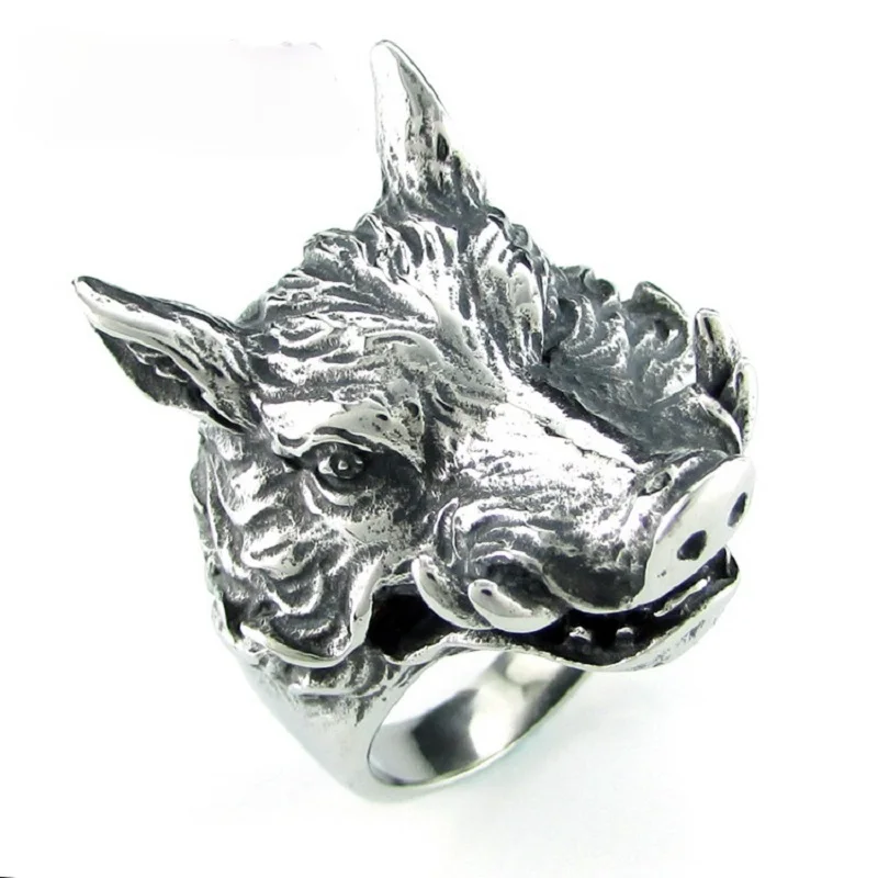 Vintage Beast Boar Ring Stainless Steel Ring Gothic Punk Hip-hop Animal Ring Men's Fashion Personality Jewelry Party Gift