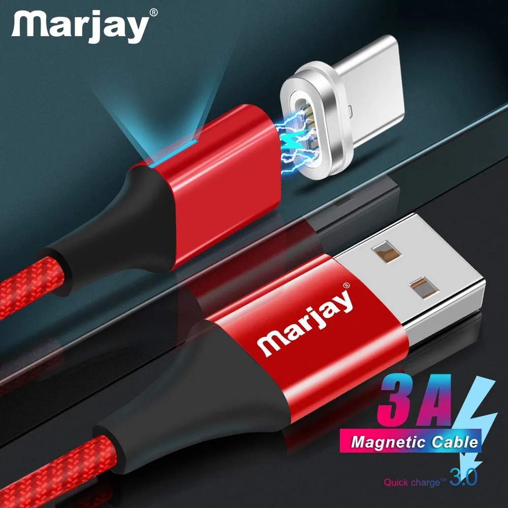 Магнитный кабель Marjay Type C 3A со светодиодной подсветкой USB для быстрой зарядки QC 3 0