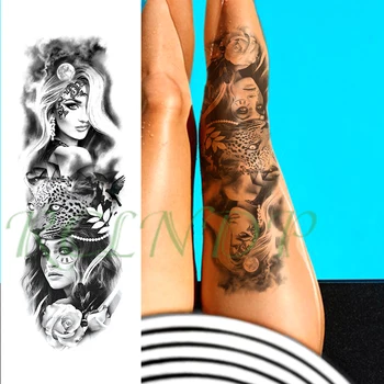

Waterproof Temporary Tattoo Sticker leopard flower tribal long hair girl moon full arm fake tatto flash tatoo for men women