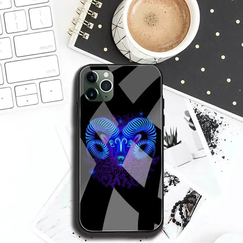 Zodiac Signs Tempered Glass Cartoon Phone Case For iPhone 11 Pro Max
