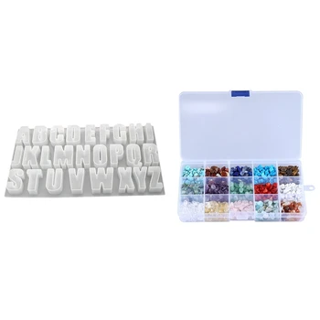 

1 Pcs Capital Letter Mold Mirror Handmade Pendant & 1 Box Irregular 15-Color Assorted Box Set Loose Beads