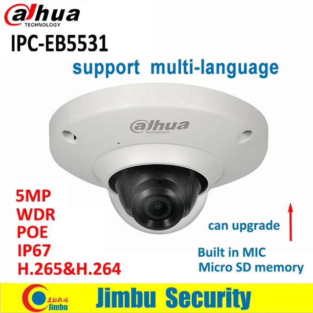 $US $129.61  Dahua Fisheye IP Camera 5MP IPC-EB5531 PoE Network H.265 1.4mm lens IVS Built-in Mic Micro SD card 