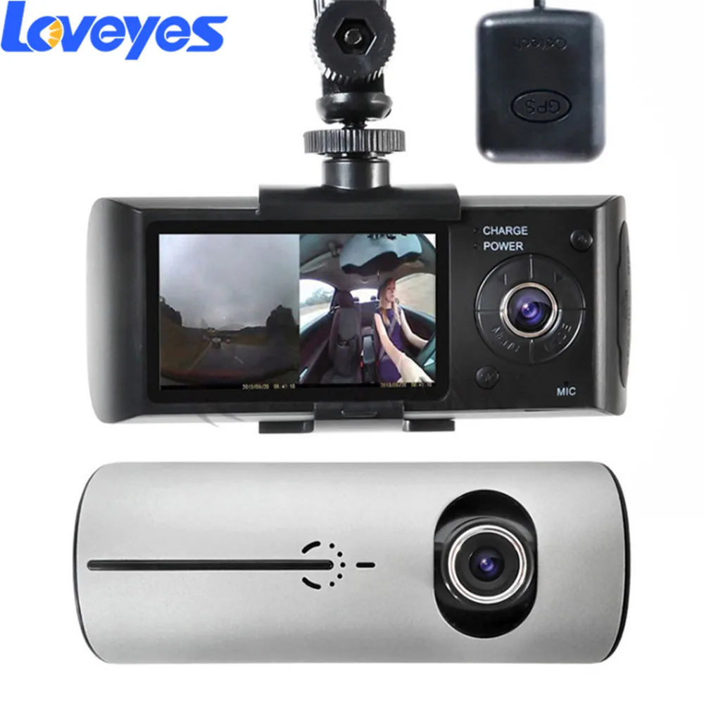 Видеорегистратор с двумя объективами DVR встроенный GPS трек для вождения 2 7 дюймов