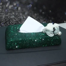 Зеленый контейнер для салфеток с блестящими бриллиантами, модный автомобильный подлокотник, коробка для салфеток, элегантный держатель для салфеток, отличный орнамент