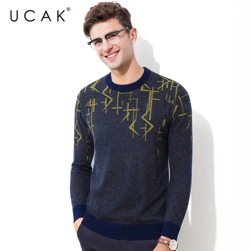 Seller UCAK Brand 100% Merino Wool Sweater Men Pull Homme 2019 New Arrival Pullover Men Autumn Winter Warm Cashmere Mens Sweaters U3076