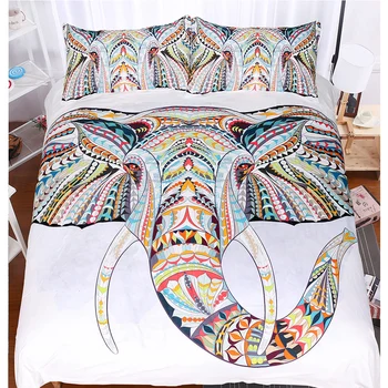 

Lai Yin Sun Bedding Set Painting 3D White Elephant Bedding Set Bohemia King Duvet Cover with Pillow Case Printed 2/3PCS