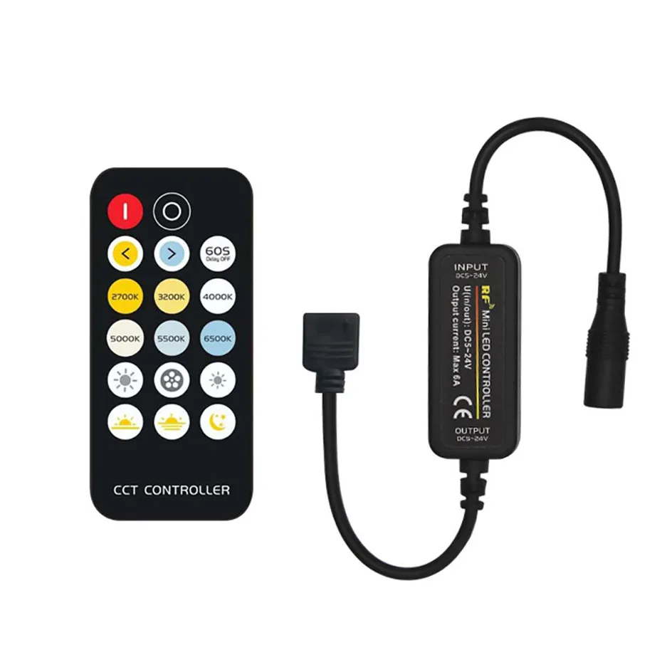  CCT LED Controller For Dual Color LED Strip Lights Dimmable With 2.4G RF Wireless Remote Control 12V 24V 3A Channel 