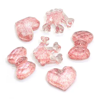 

10Pcs Glitter Transparent Pink Resin Heart Crown Cabochons Patch Handwork DIY Phone Shell Hair pin Stationery Badge Accessories