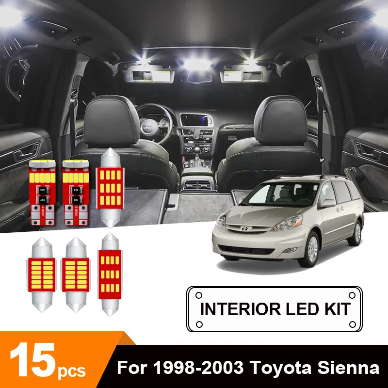 15 x White Ice Blue Canbus Car LED Light Dome Map Trunk Courtesy Lamp Package Kit For 1998-2003 Toyota Sienna License Plate | Автомобили и
