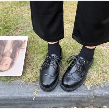 

Women's Spring Patent Leather Pumps Women Lace Up Chunky Heels Woman Casual Comfortable Shoes Female Elegant Oxford New 2020